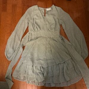 Polka Dot Long Sleeve Wrap Dress